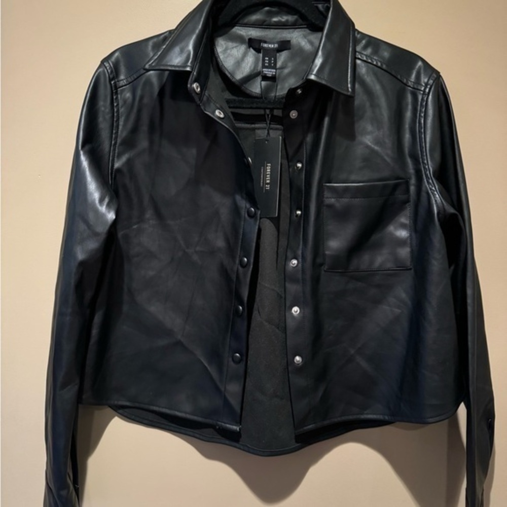 Forever 21 Black Leather Jacket Sleek Cropped Design